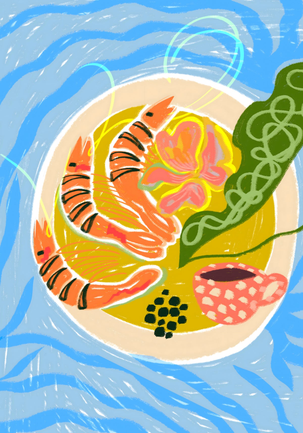 Repas de crevettes bleu océan