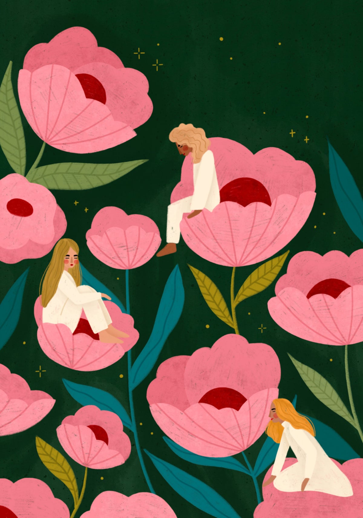 Femmes calmes en fleurs