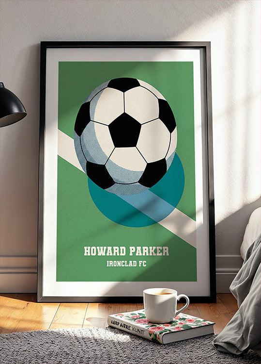 Affiche de football rétro avec ballon noir et blanc