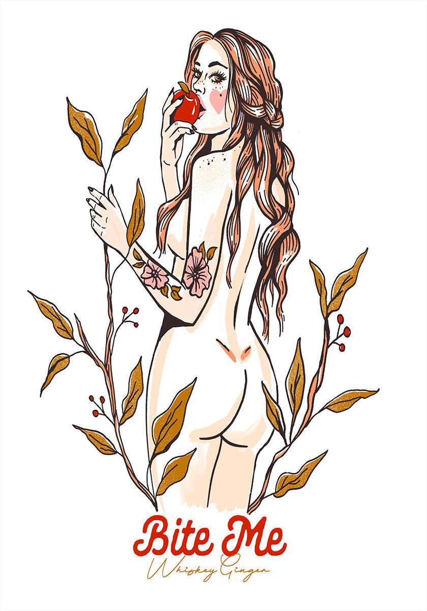 Bite Me Sexy Pin-Up Girl Eating An Apple (NEW) - Posterbox