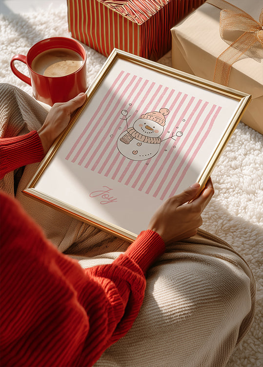 Snowman Joy - Pink Stripes Plakat - Posterbox