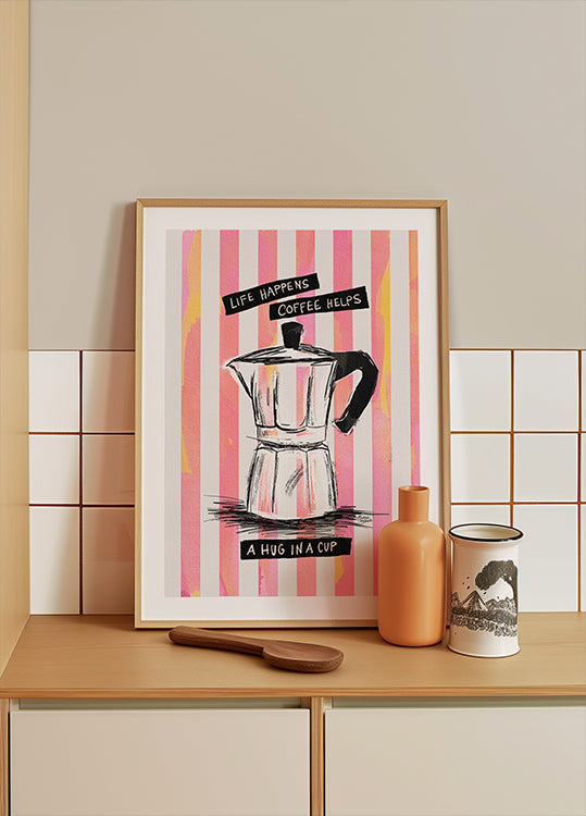 Mocca Coffee on Stripes - Câlin dans une tasse Poster