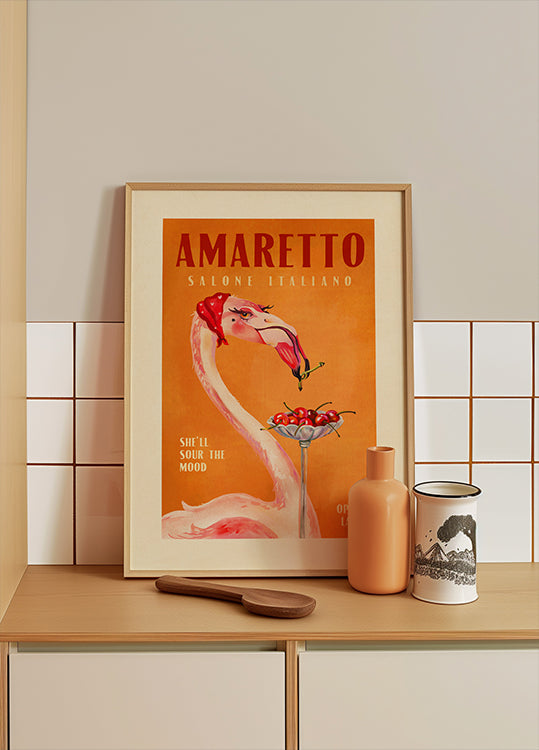 Amaretto Flamingo Art Déco Café Italien Voyage Art Poster