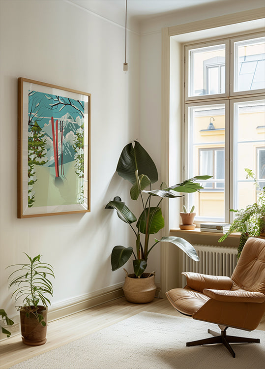 Ski au sommet d'une montagne Poster