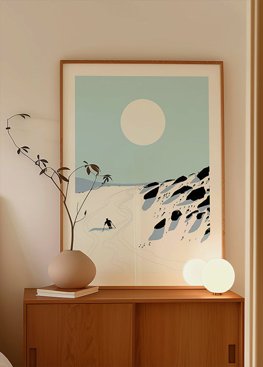 Descente des montagnes enneigées Poster