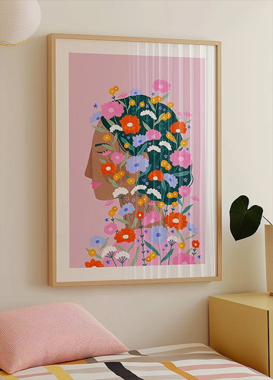 Dame aux fleurs colorées Poster