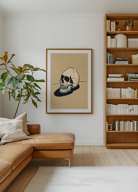 Illustration de crâne sur fond beige Poster