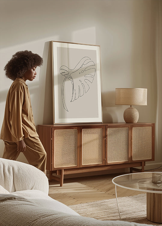 Monstera plié beige Poster