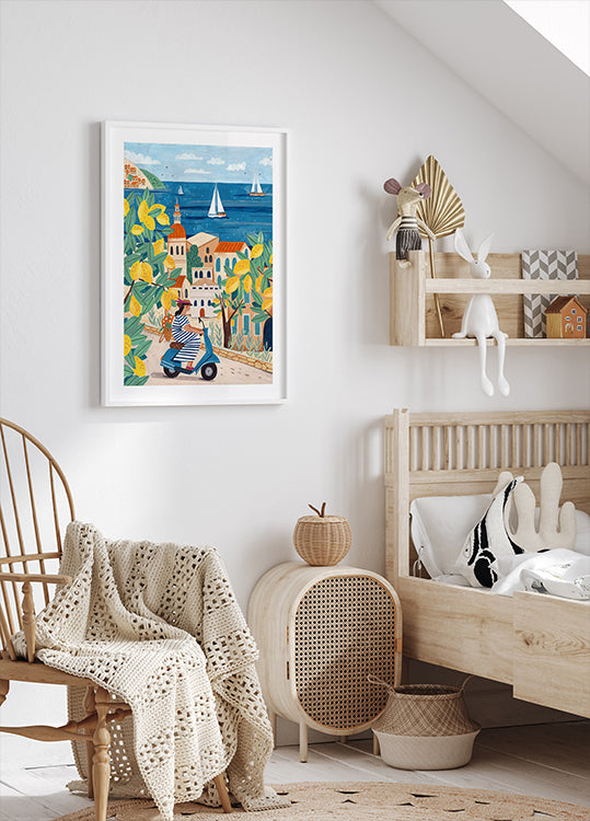 Poster Femme de voyage sur la côte amalfitaine, Italie