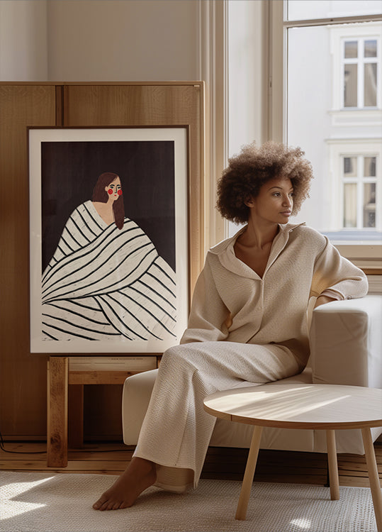 La femme aux rayures noires et blanches Poster