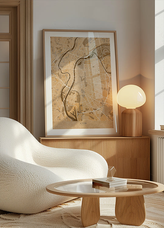 Carte vintage sépia de Lyon France Poster