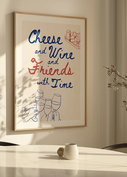 Fromage et vin..., Texte + Illustration Poster