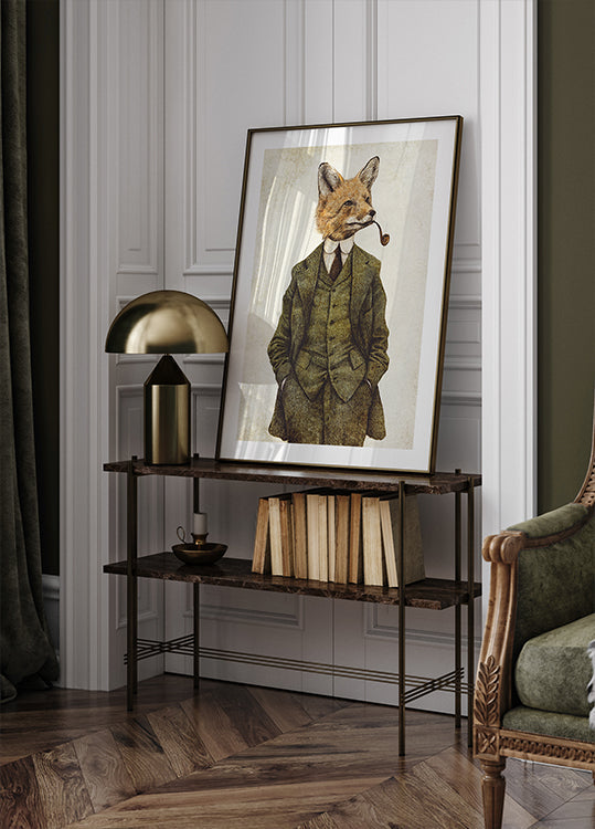 Le renard élégant vintage Poster