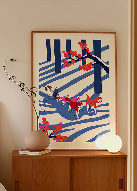 Traîneau à chiens dans la neige Poster