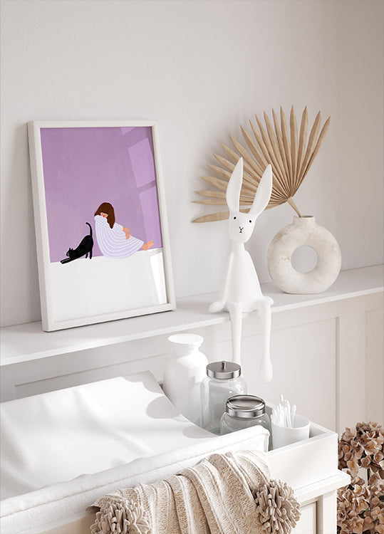 Fille et chat Poster