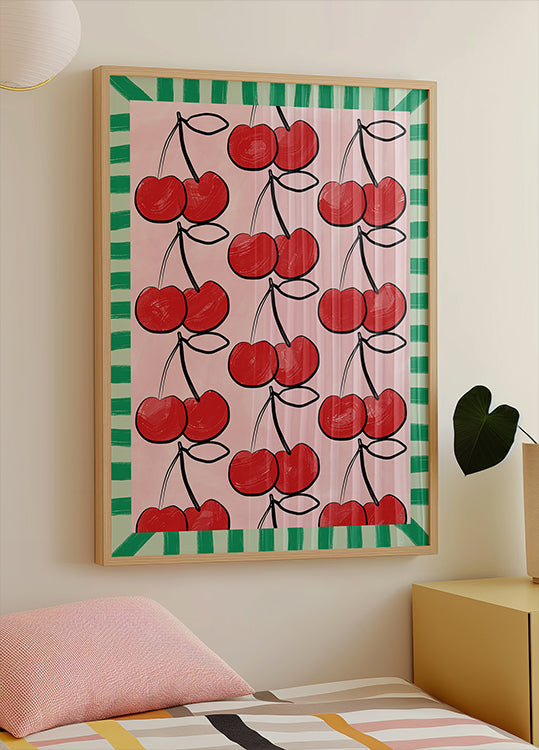 Red Cherries on a Pink Plakat