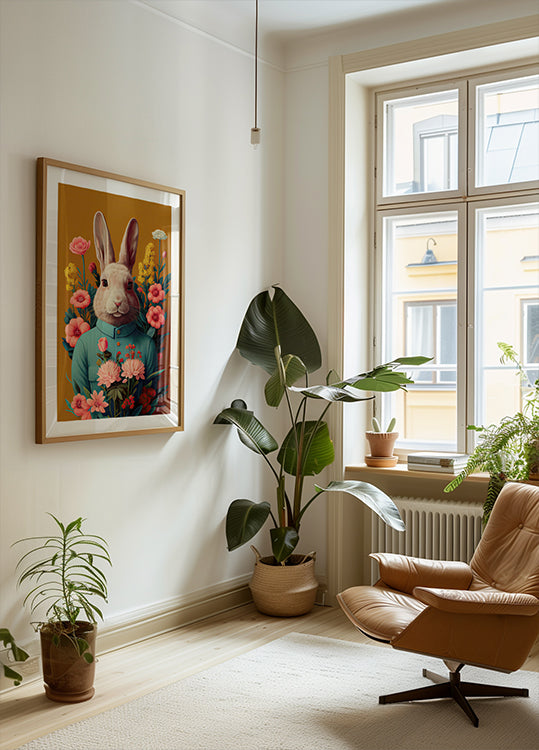 Lapin en fleur Poster