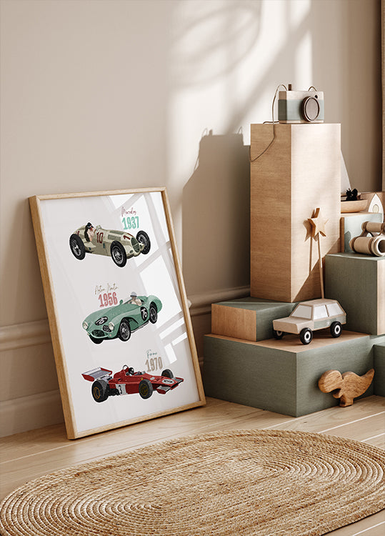 Voitures de course vintage Poster