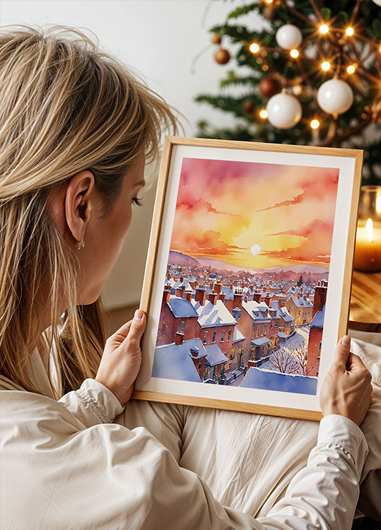 Lever du soleil du matin de Noël enneigé Poster