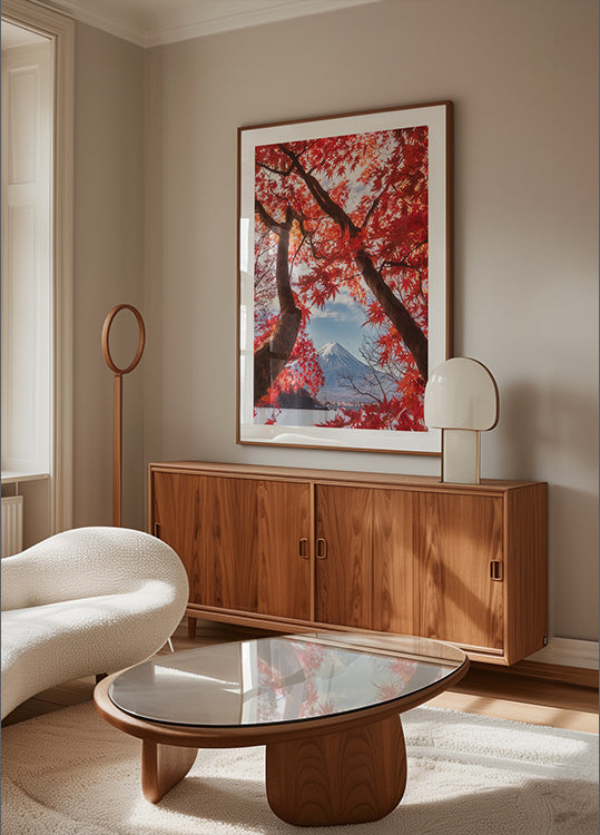 Le mont Fuji est dans les feuilles d'automne Poster