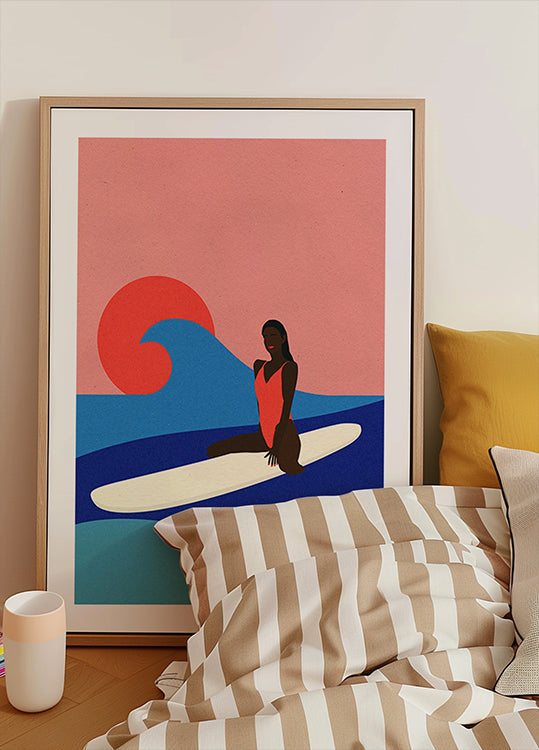 Fille sur une planche de surf Poster