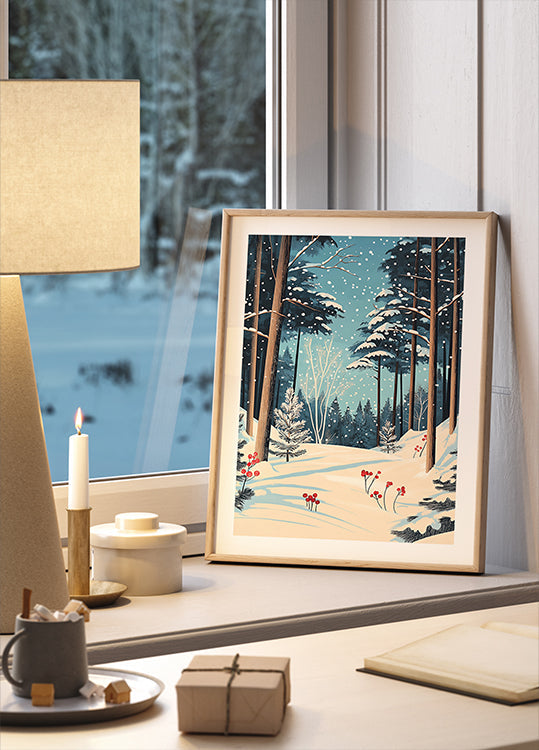Forêt enneigée de Noël Poster