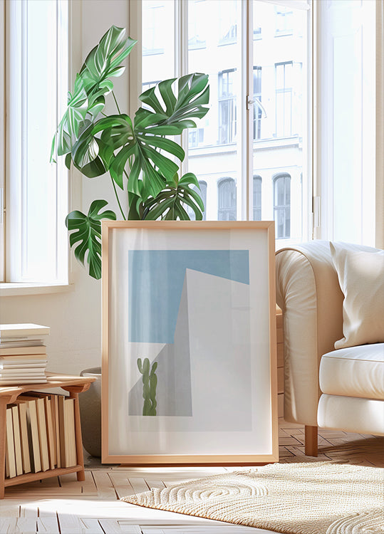 Vue minimale du désert, cactus et géométrie Poster