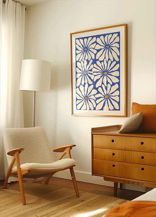 Bleu floral ensoleillé Poster