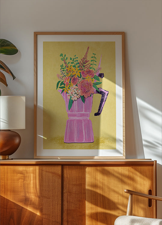 Machine à expresso avec fleurs