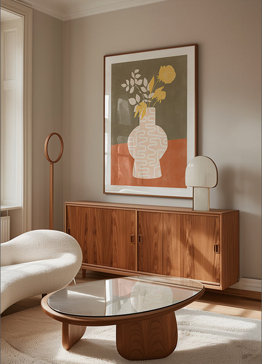 Vase stylisé à motifs blancs Poster
