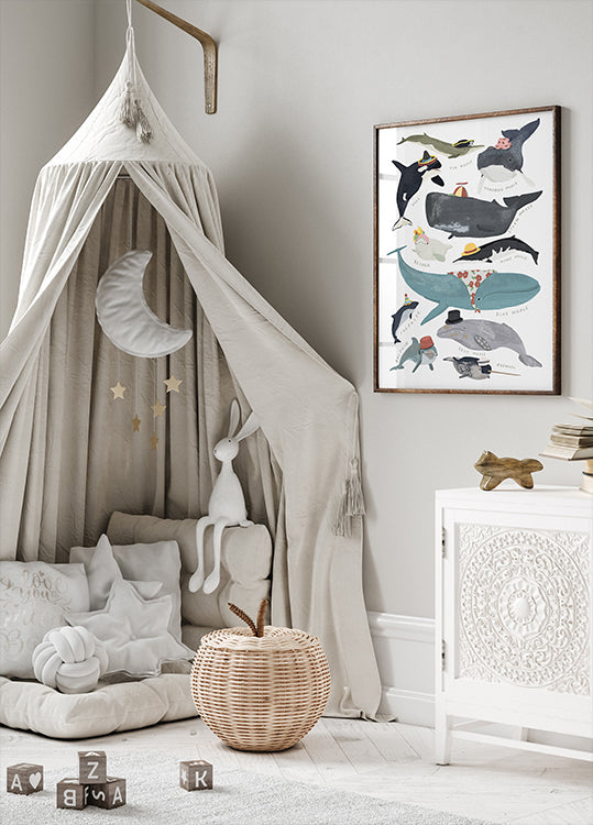 Baleines en chapeaux Poster