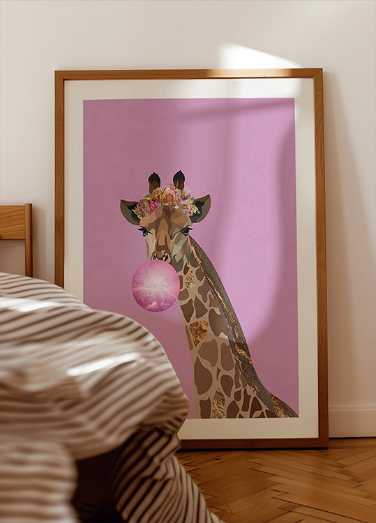 Bubblegum rose girafe Poster