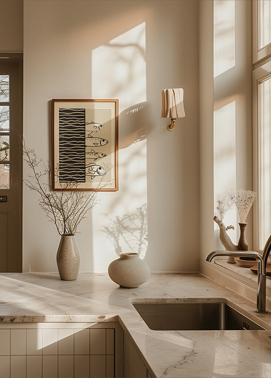 Abstract Fishes On Waves Plakat - Posterbox