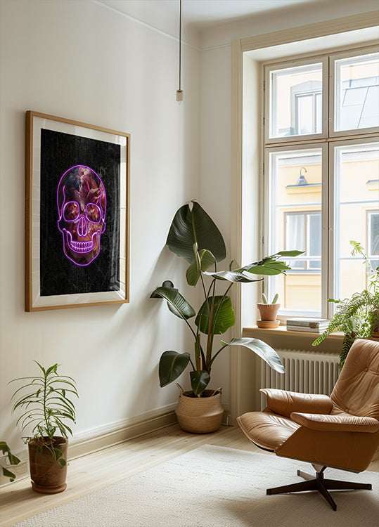 Crâne d'Halloween au néon Poster