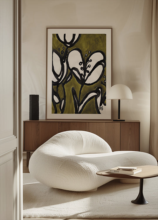 Floral avec des tulipes en vert mousse Poster