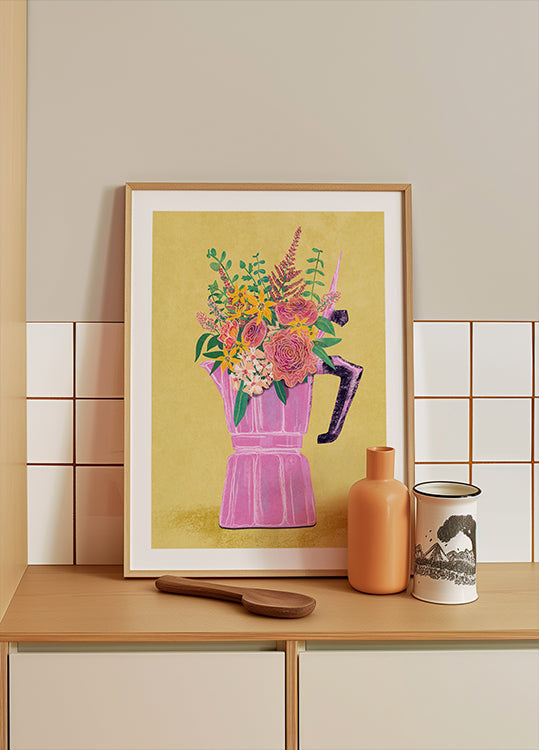 Machine à expresso avec fleurs