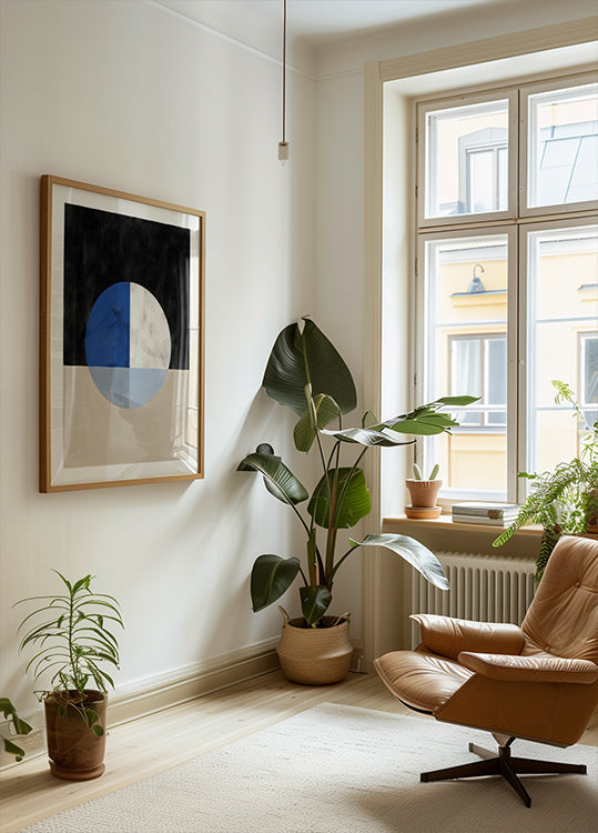 Cercle isecté avec quadrants bleus et blancs Poster