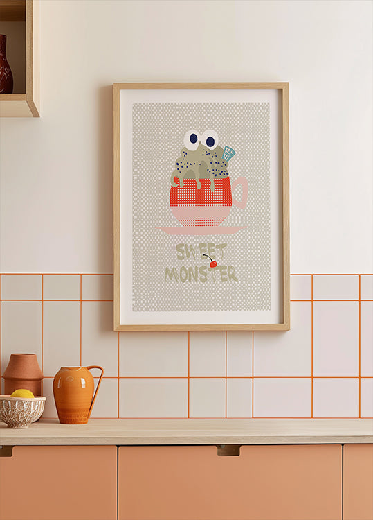 Cupcake monstre doux rouge Poster