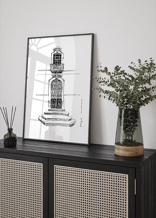 Affiche de dessin de ville de portails du Portugal