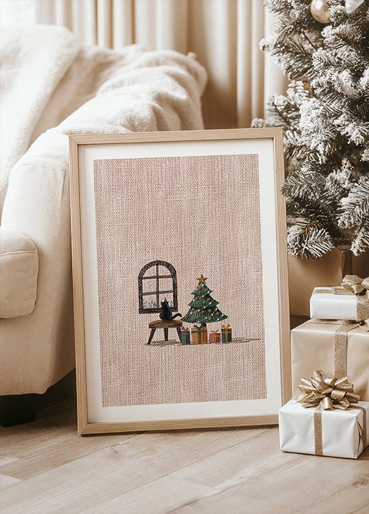 Chat dans une chambre confortable Poster