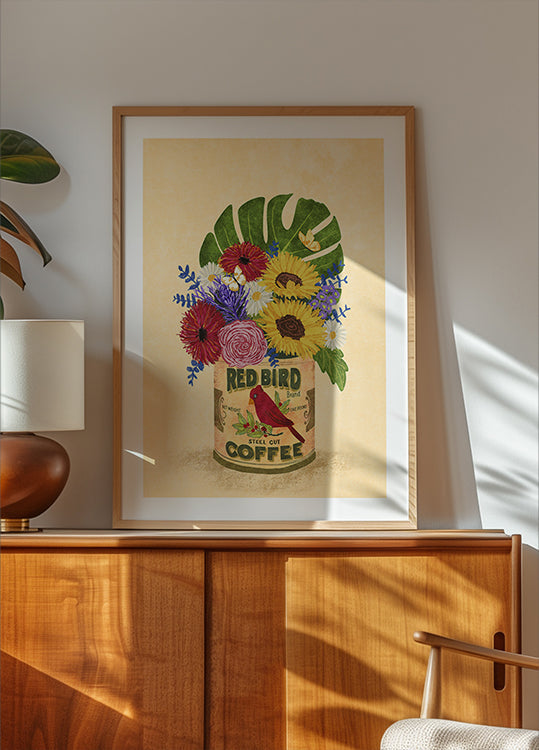 Fleurs dans une canette de café vintage Poster
