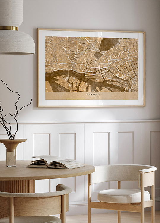 Carte vintage sépia du centre-ville de Hambourg en Allemagne (NOUVEAU)