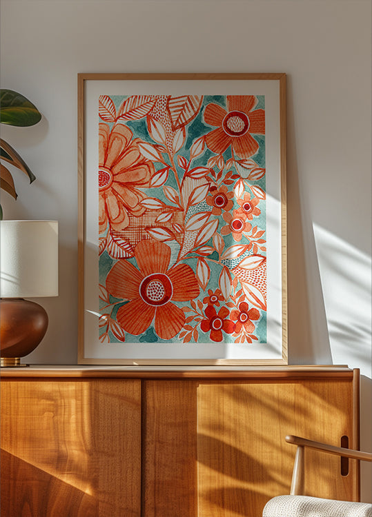 Marguerites rouges avec Aqua Poster