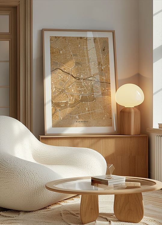 Carte vintage sépia du centre-ville de Nuremberg en Allemagne (NOUVEAU)