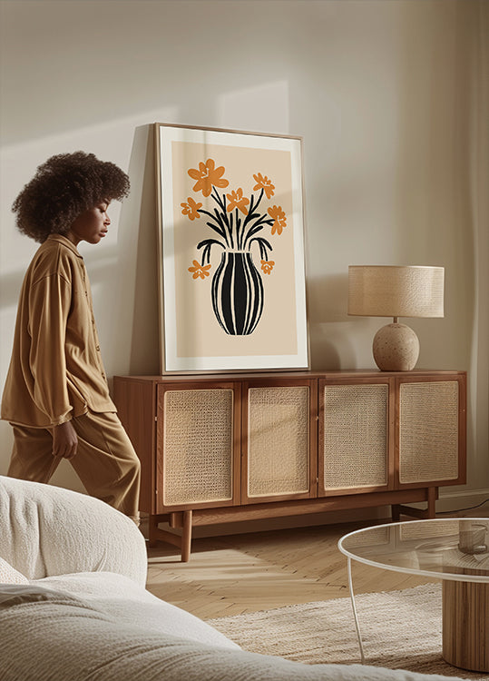 Fleurs de vase orange Poster