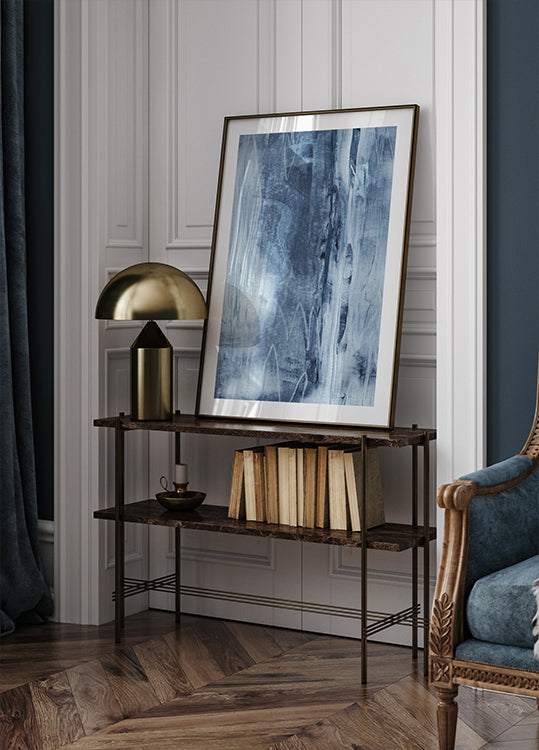 Poster Lignes verticales fluides de texture bleue