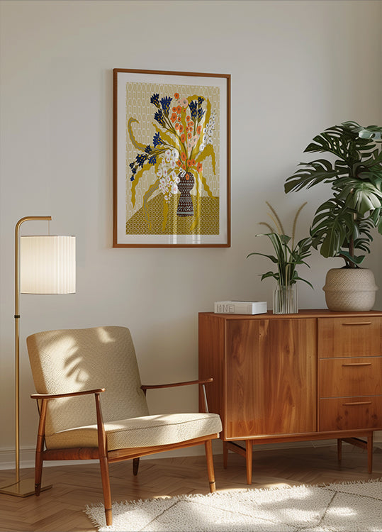 Nature morte florale contemporaine jaune moutarde Poster