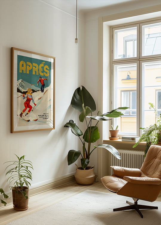 Vintage Pin Up Apres Whisky Ski Couple Poster