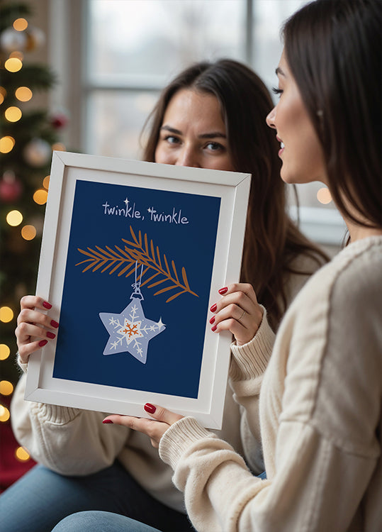 Joyeux scintillement étoile de Noël bleu Poster