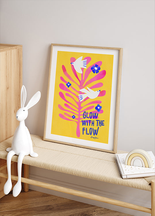 Oiseaux - Glow with the Flow rose Poster